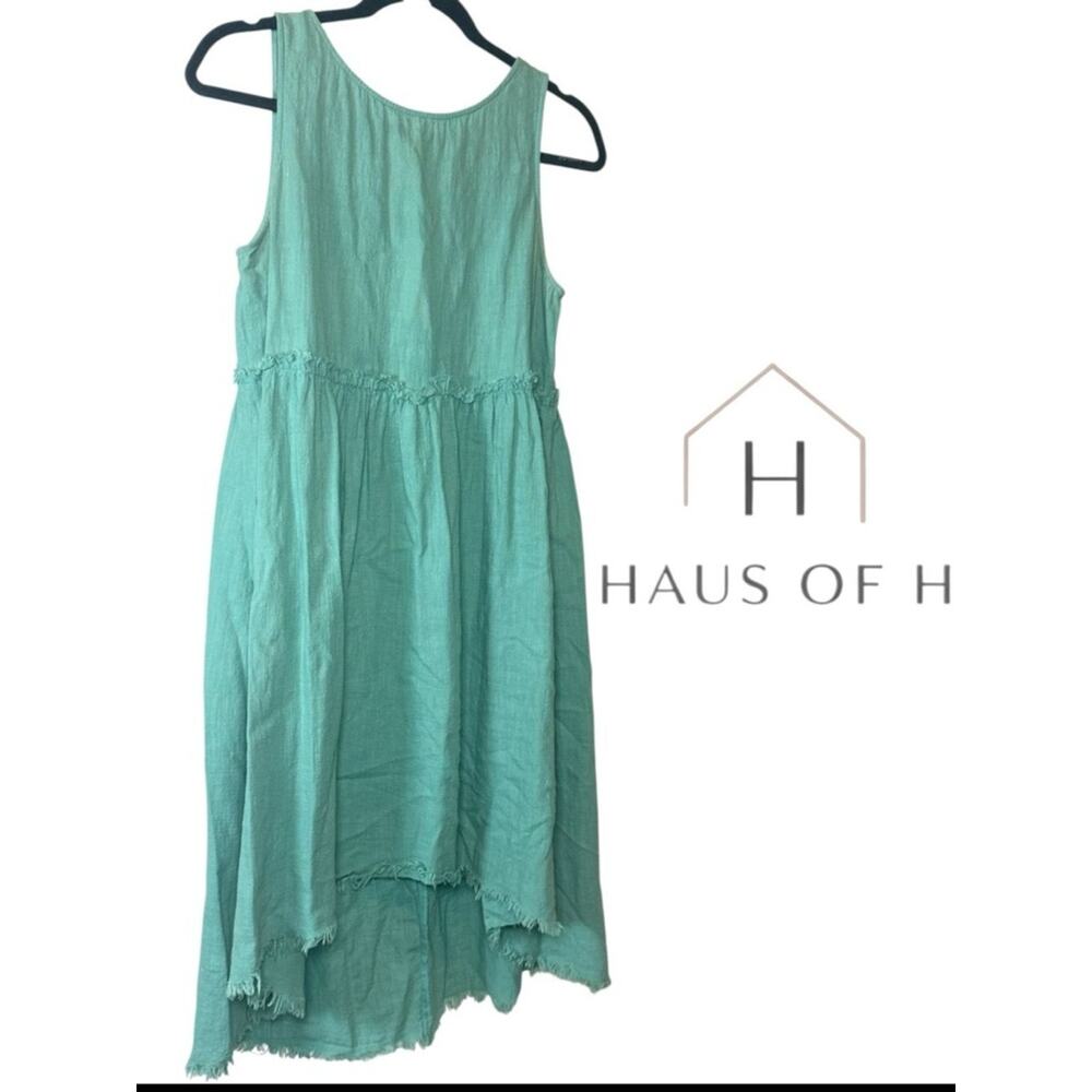 True Craft Aqua Cotton Gauze Summer Dress Sleeveless High-Low Maxi Dress size S